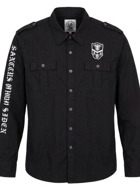 VTG AK:CESS Premium Gothic Military Shirt 3XL Black Embroidered Cross Y2K